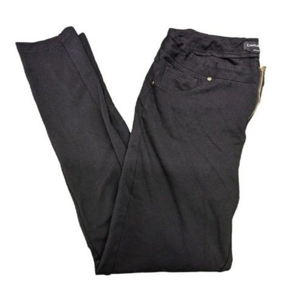 Bebe Black Stitch Logo Slim High Waist Zip Front Stretch Dress Pants Women's L